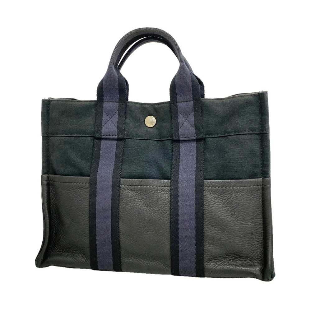 Hermes Fourre-Tout PM Half Leather Canvas Handbag, Black, Women's